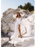 Strapless White Satin Twist Wedding Dress With Detachable Sleeves